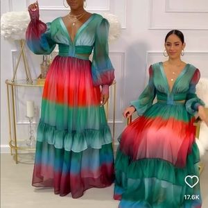 Lilly’s Kloset Spark of Passion Maxi Dress (green multi) size: large